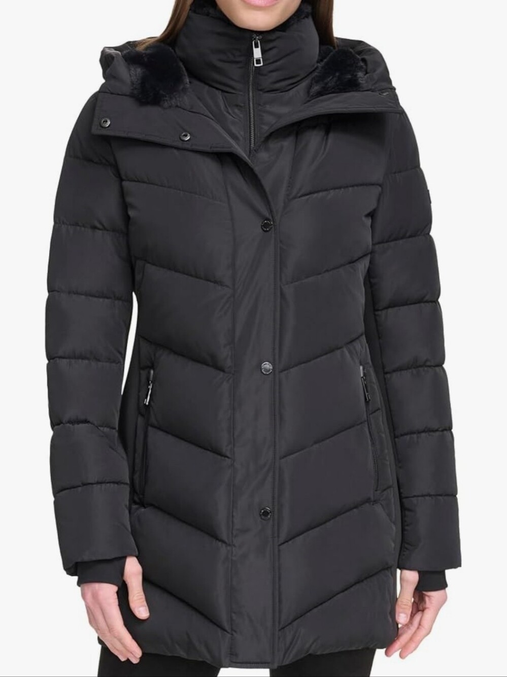Calvin Klein Women's Long Bib-Front Puffer Coat Size Medium MSRP $285